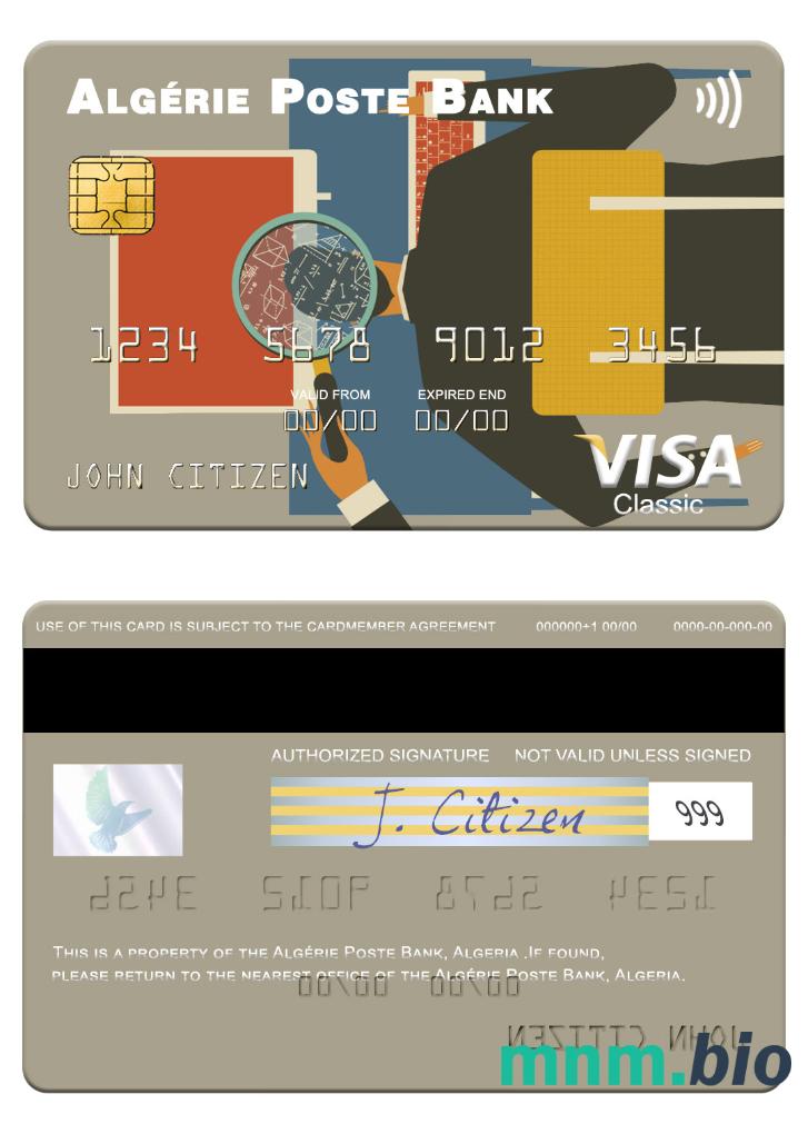 Algeria Algérie Poste Bank przykład karty visa w formacie PSD